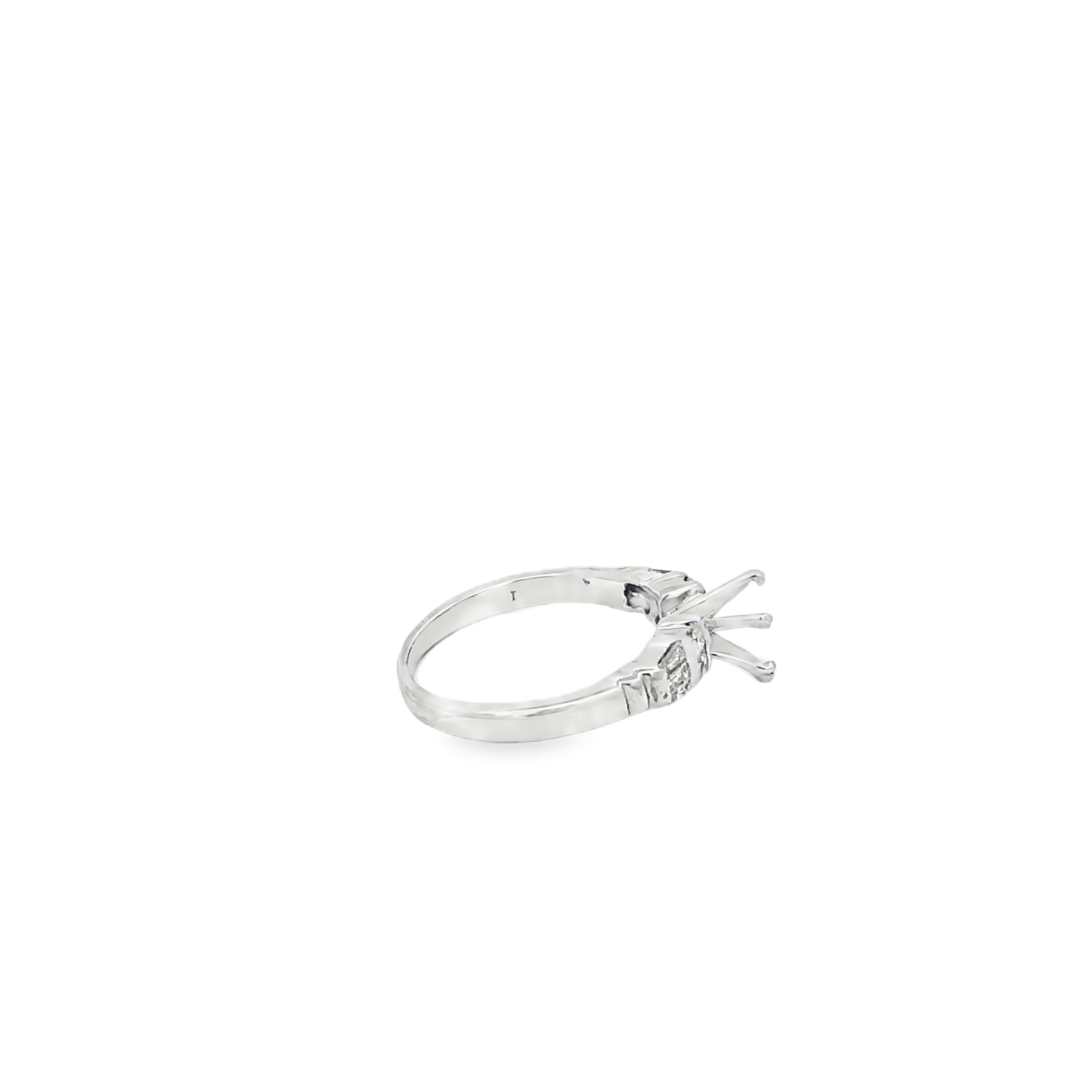 14K White Gold Semi Mount with Round and Tapered Baguette Channel Set Diamonds