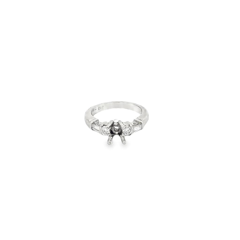Platinum Diamond Engagement Ring with Two Round and Two Tapered Baguette Diamonds