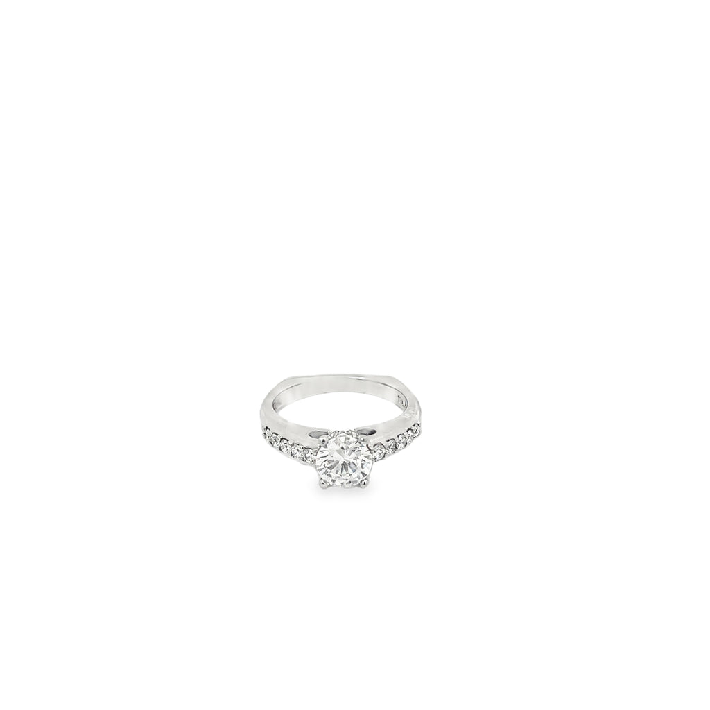 Platinum Diamond Engagement Ring with Graduated Channel Set Diamonds with Shared Prongs