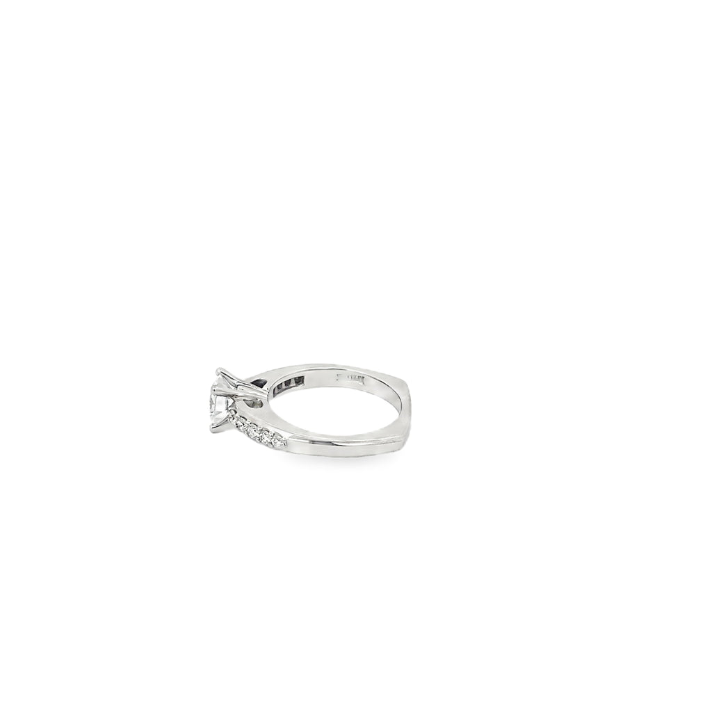 Platinum Diamond Engagement Ring with Graduated Channel Set Diamonds with Shared Prongs