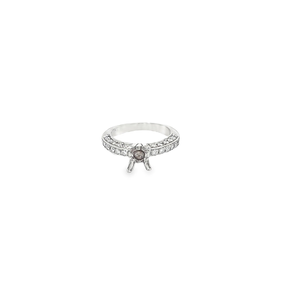 14K White Gold 3 Sided Pave Engagement Ring