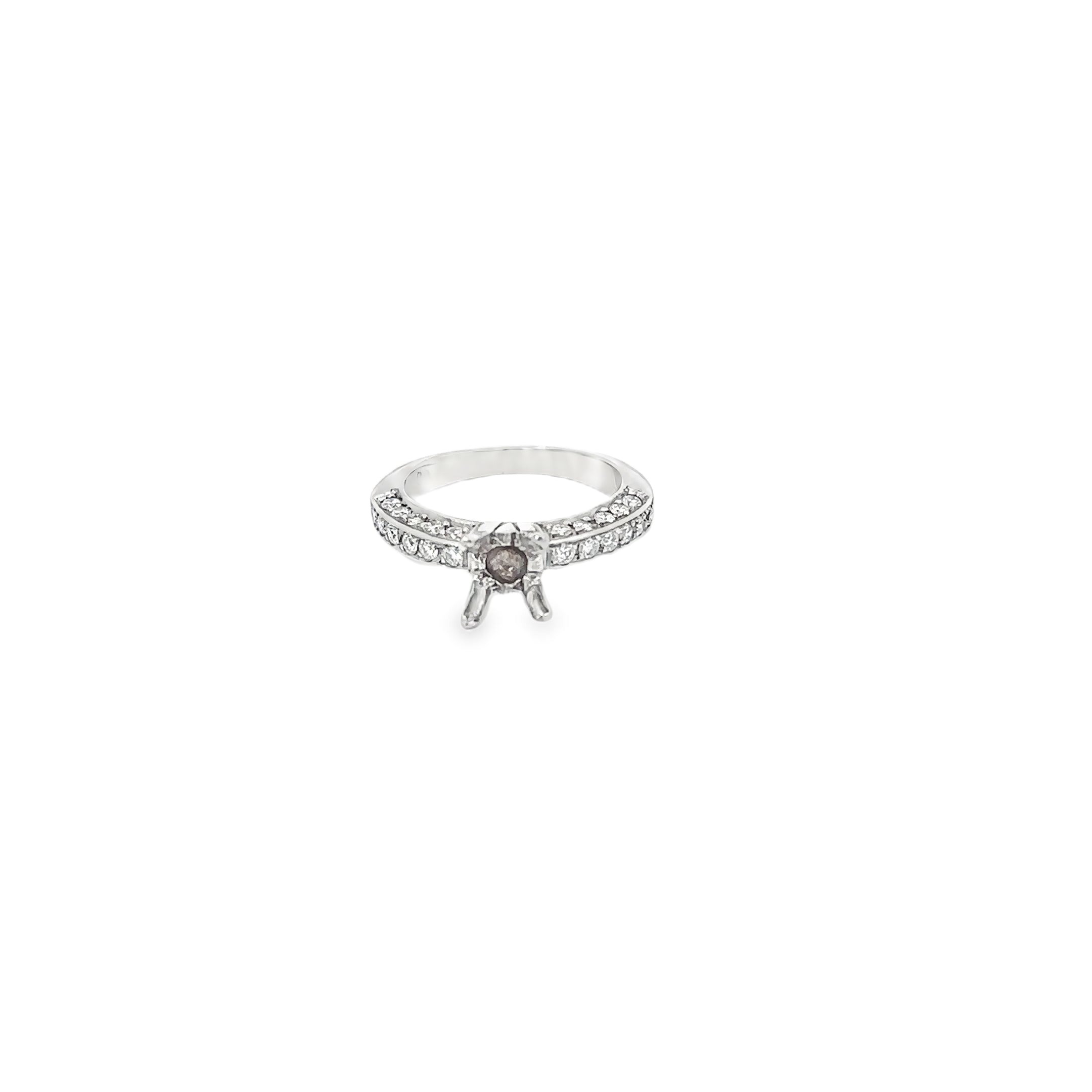 14K White Gold 3 Sided Pave Engagement Ring