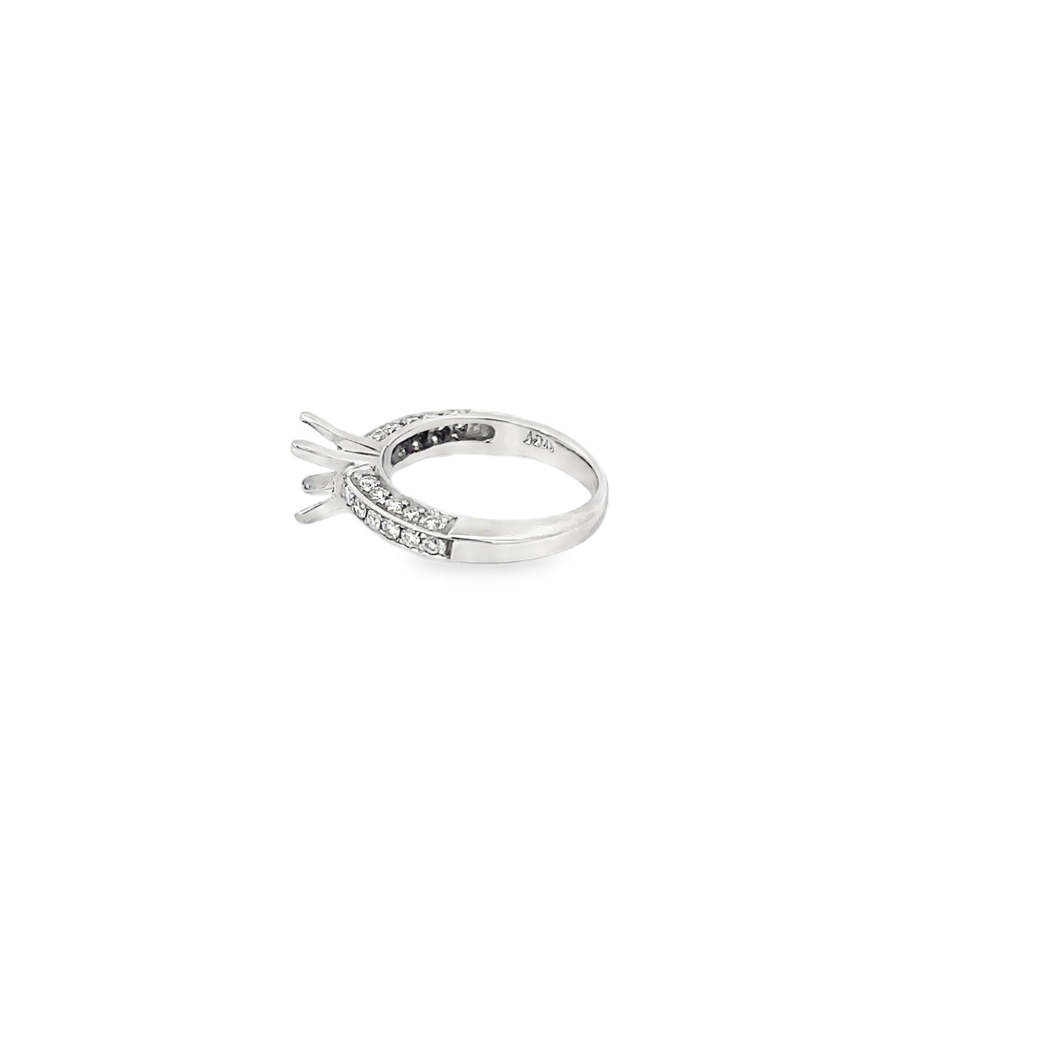 14K White Gold 3 Sided Pave Engagement Ring