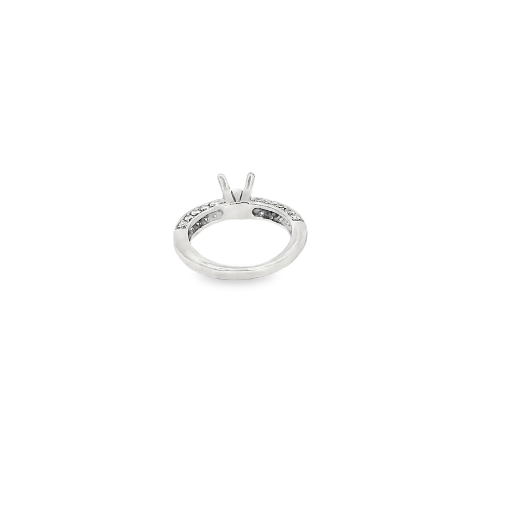14K White Gold 3 Sided Pave Engagement Ring