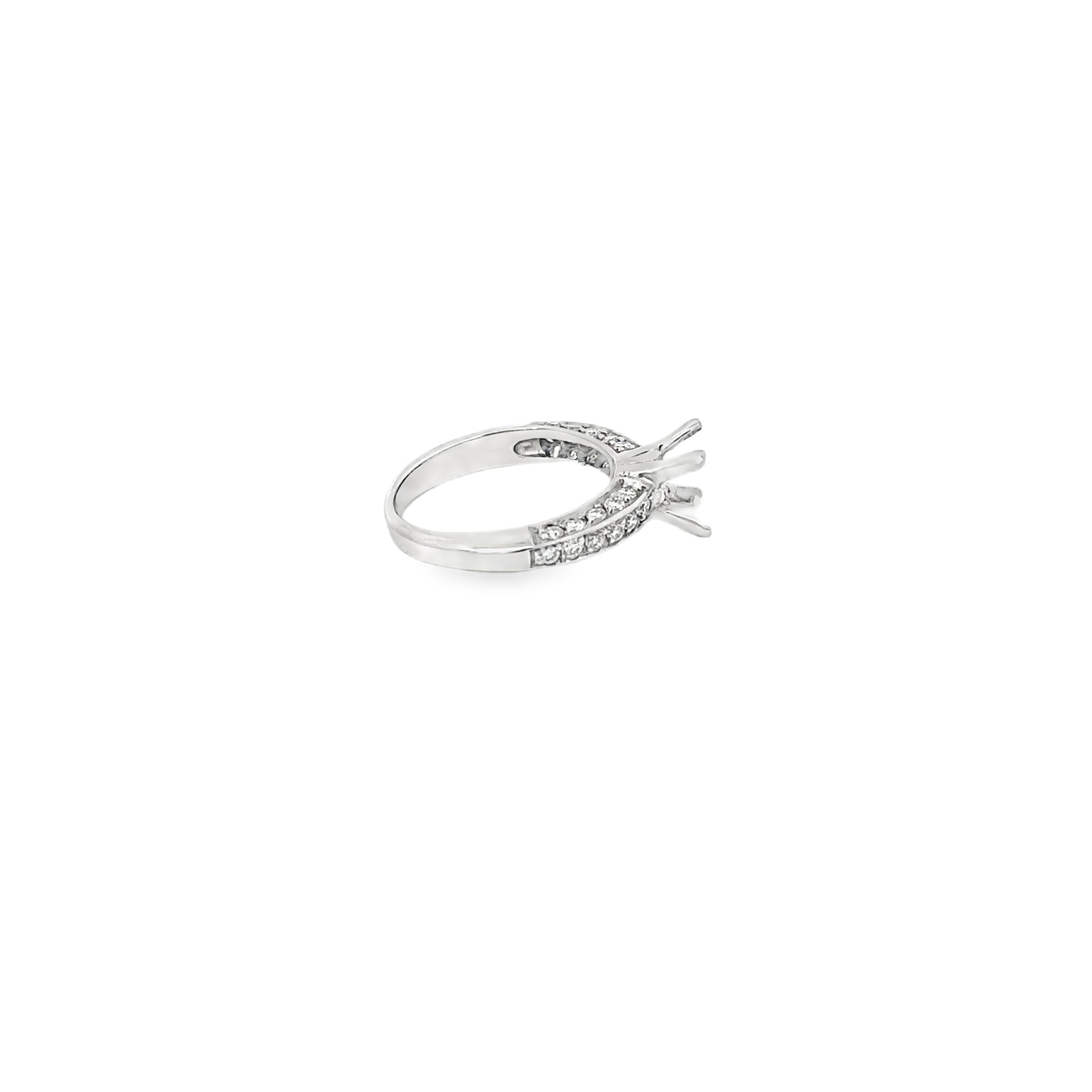 14K White Gold 3 Sided Pave Engagement Ring