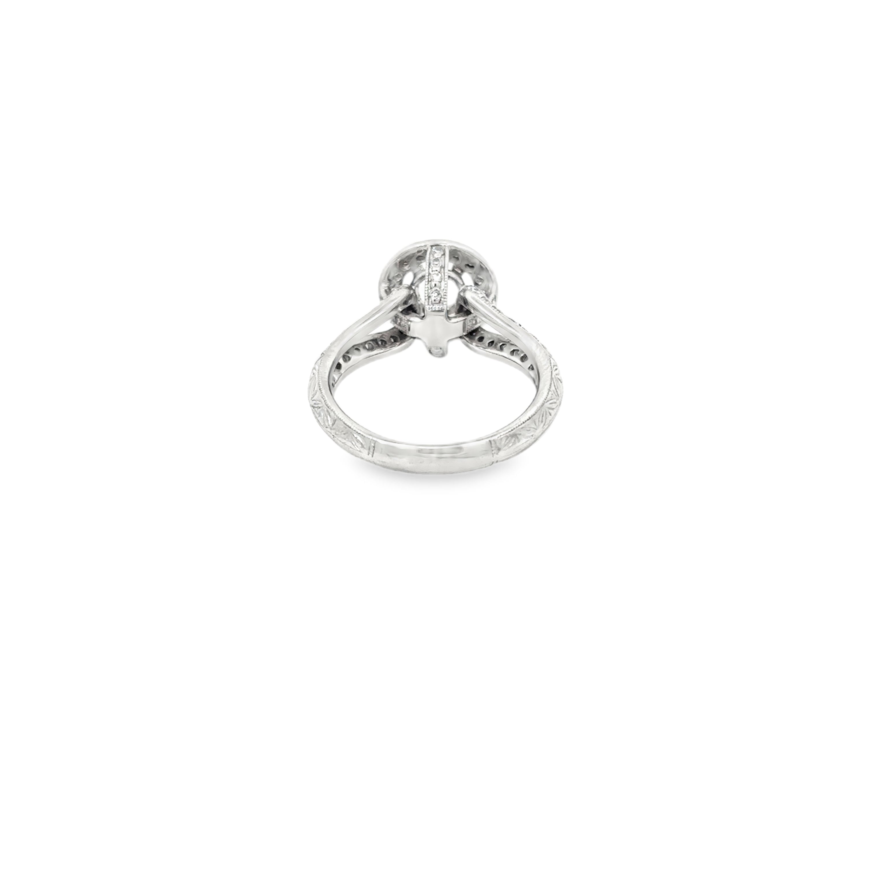 14K White Gold Ribbon Design with Halo and Shared Prong