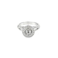 14K White Gold Ribbon Design with Halo and Shared Prong
