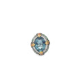 10K White Gold Oval Blue Topaz with Hand Enamel Surrounded by Seed Pearls