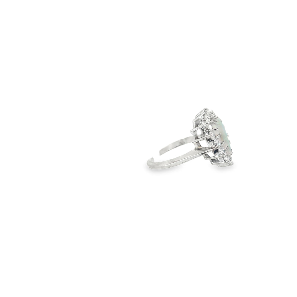 14K White Gold Pear Shaped Opal Surrounded by Diamonds