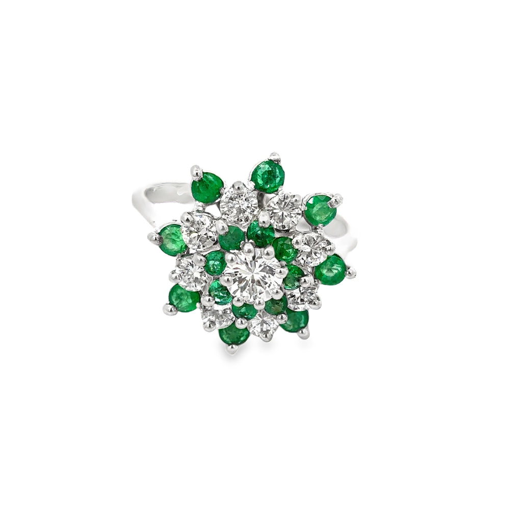 14K White Gold Emerald and Diamond Star Shaped Cocktail Ring
