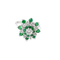 14K White Gold Emerald and Diamond Star Shaped Cocktail Ring