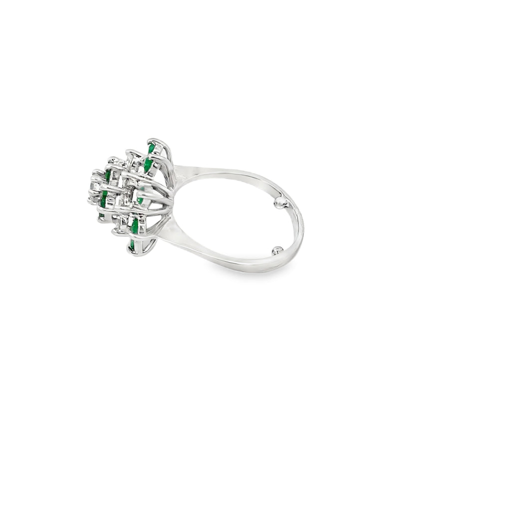 14K White Gold Emerald and Diamond Star Shaped Cocktail Ring