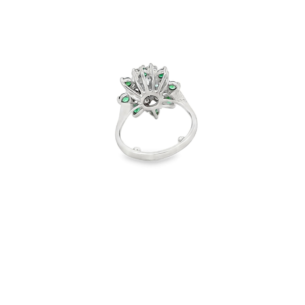 14K White Gold Emerald and Diamond Star Shaped Cocktail Ring