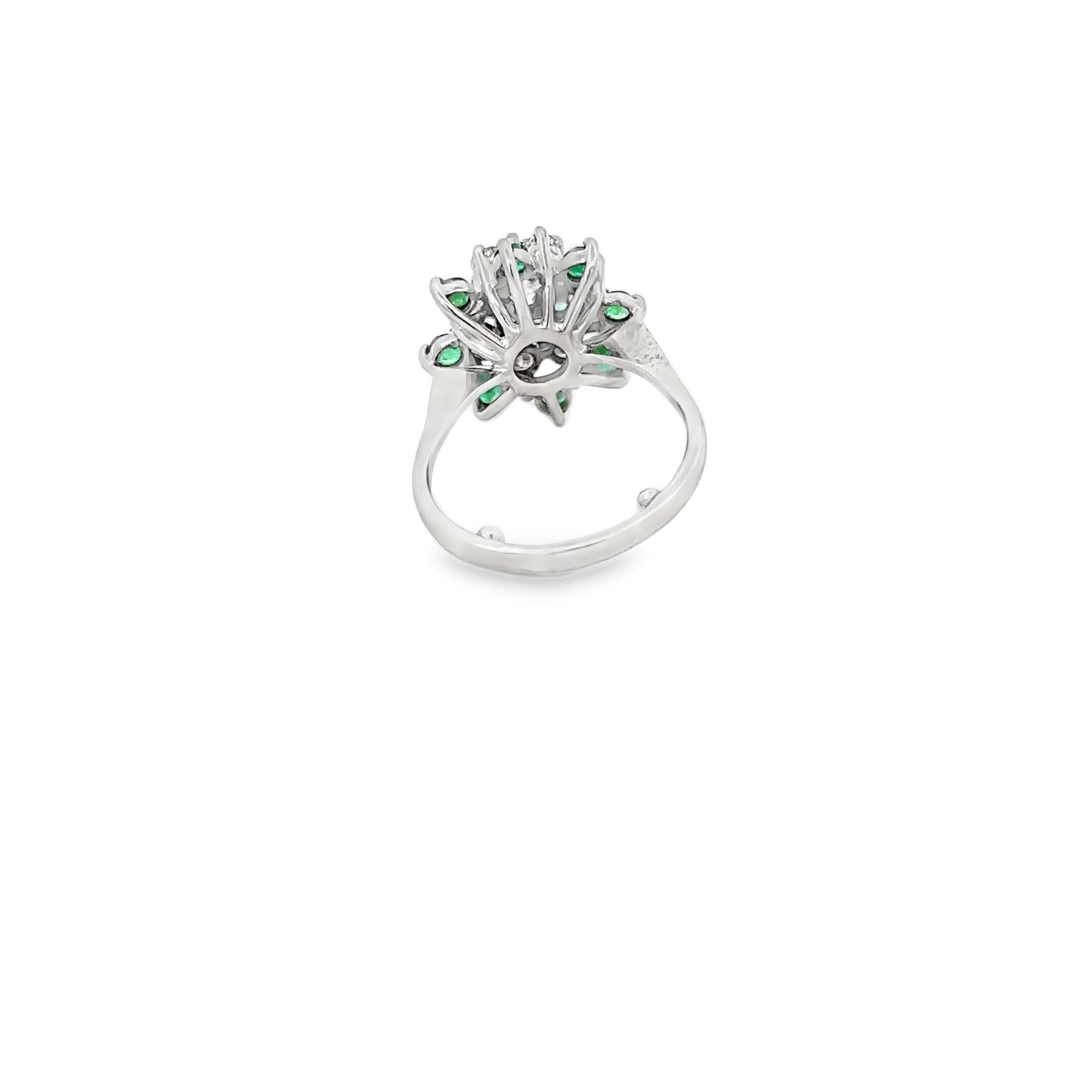 14K White Gold Emerald and Diamond Star Shaped Cocktail Ring