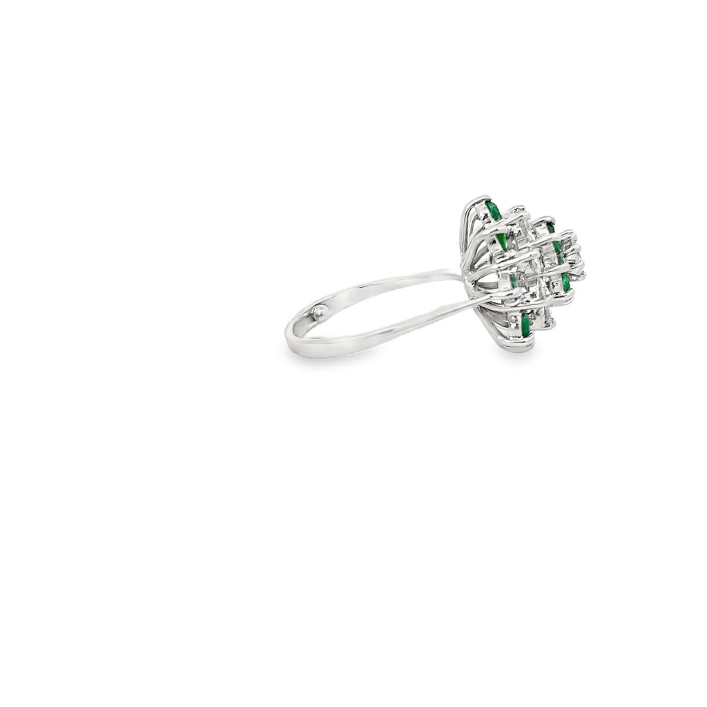 14K White Gold Emerald and Diamond Star Shaped Cocktail Ring
