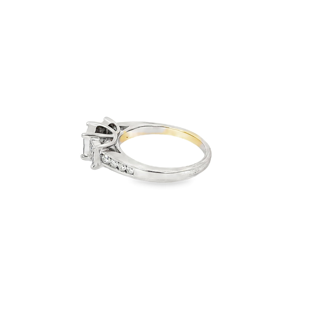 14K White Gold Engagement Ring with 3 Clusters of Princess Cut Diamonds and Channel Set Diamond Accents