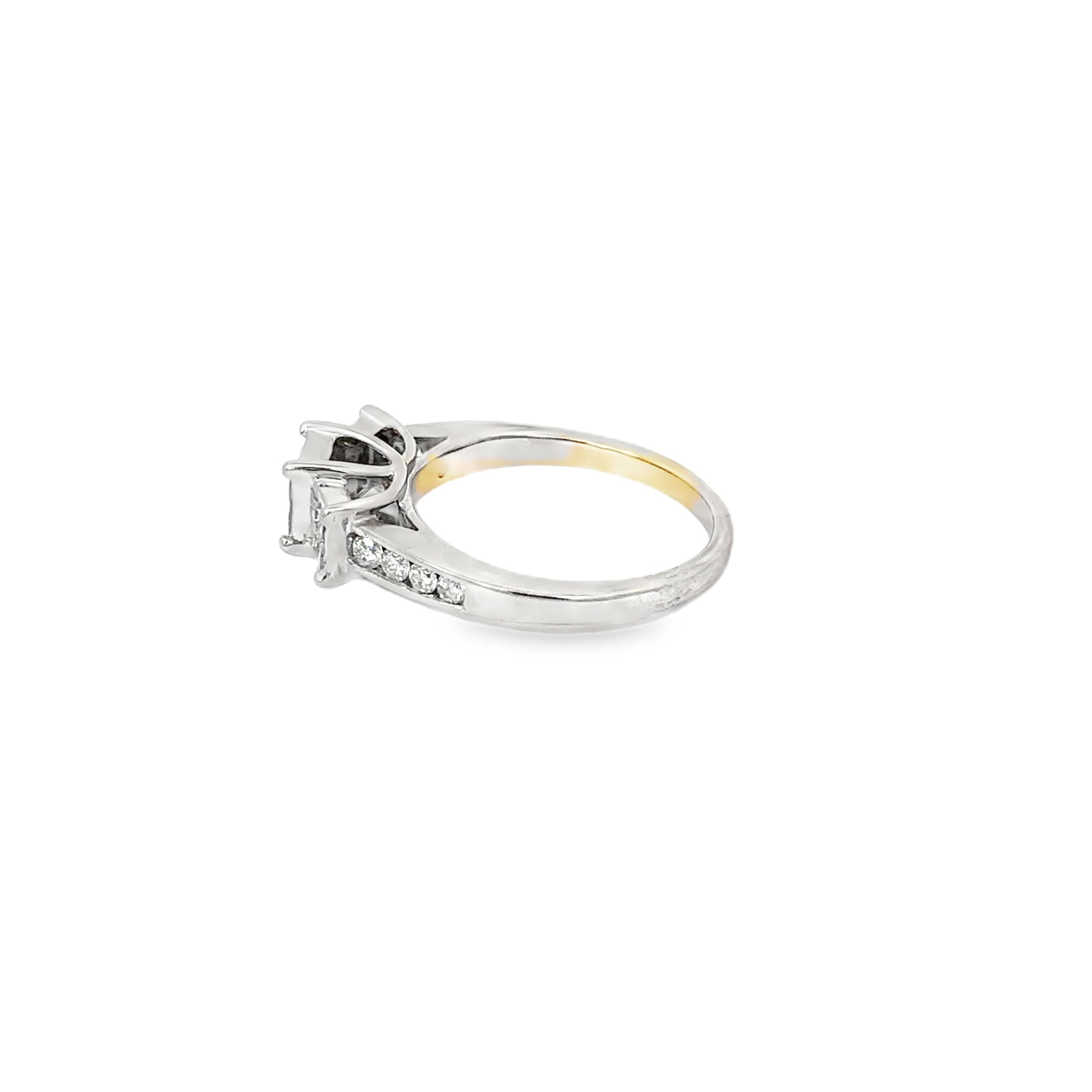 14K White Gold Engagement Ring with 3 Clusters of Princess Cut Diamonds and Channel Set Diamond Accents