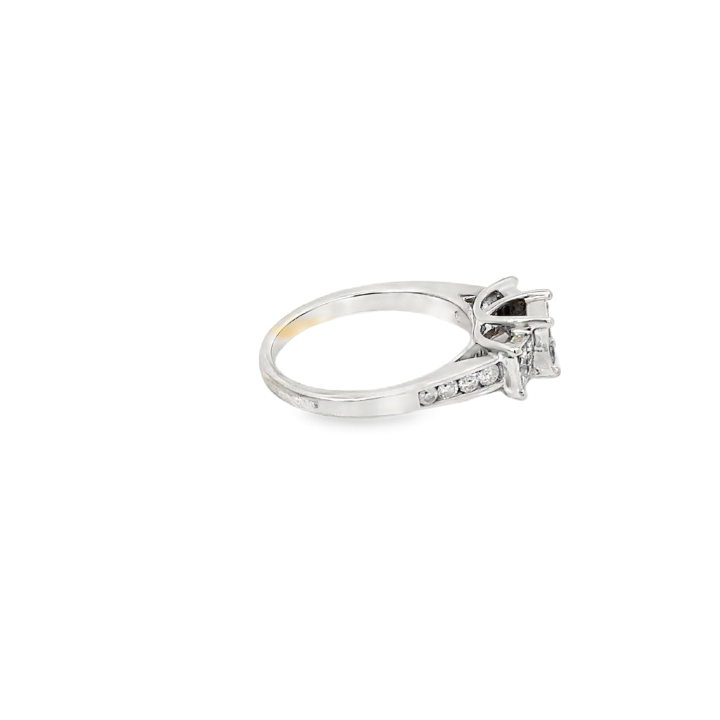 14K White Gold Engagement Ring with 3 Clusters of Princess Cut Diamonds and Channel Set Diamond Accents