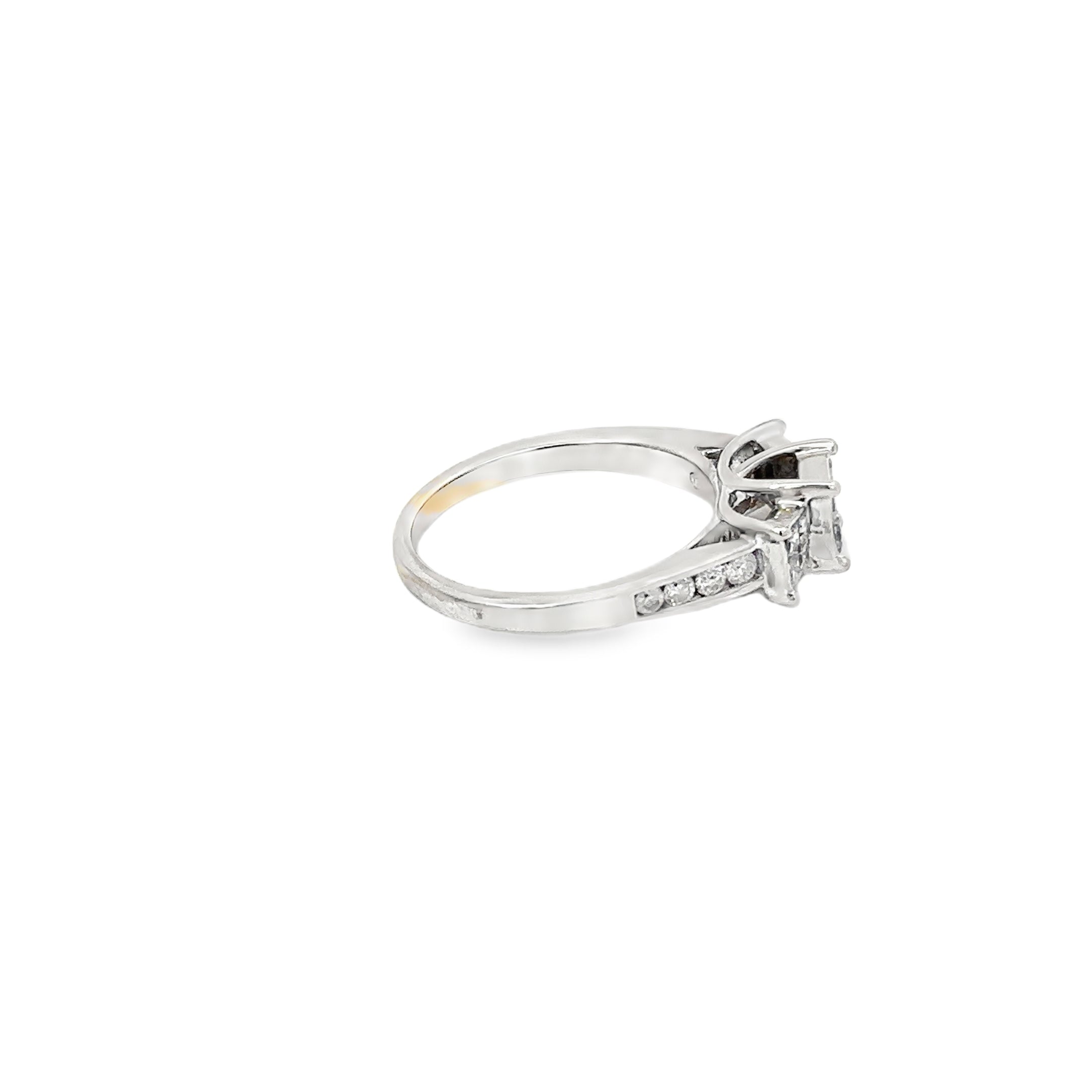14K White Gold Engagement Ring with 3 Clusters of Princess Cut Diamonds and Channel Set Diamond Accents