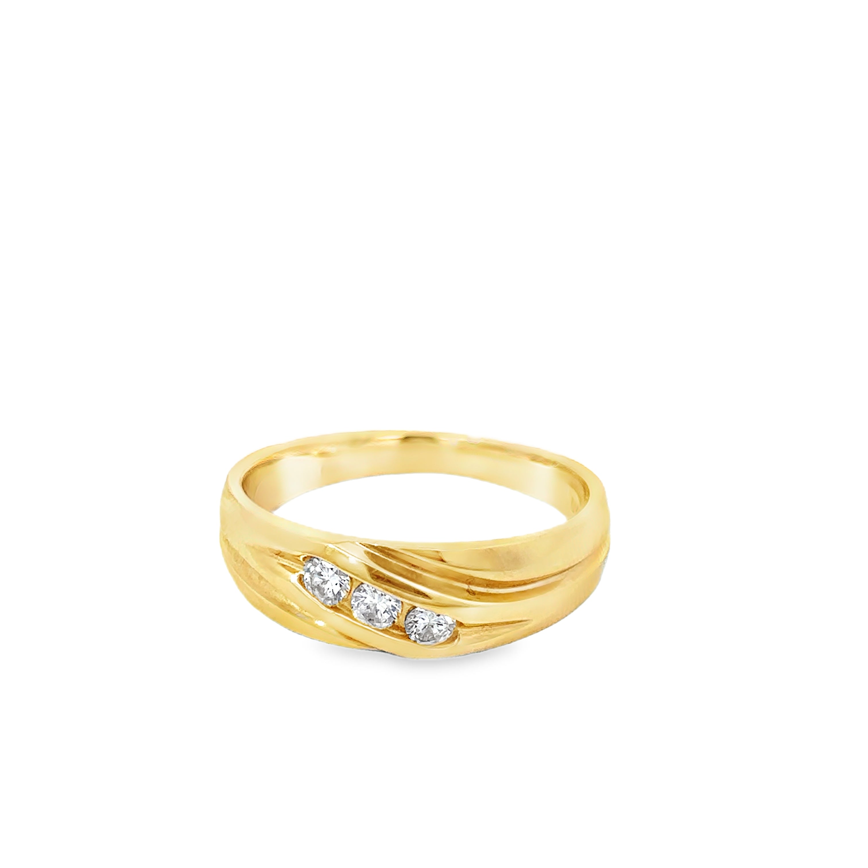14K Yellow Gold Gents Wedding Band with Diagonal Channel Set Diamonds