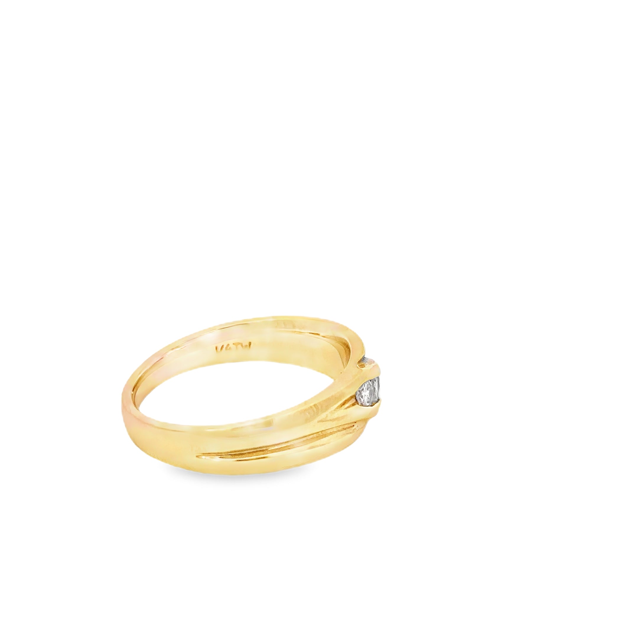14K Yellow Gold Gents Wedding Band with Diagonal Channel Set Diamonds