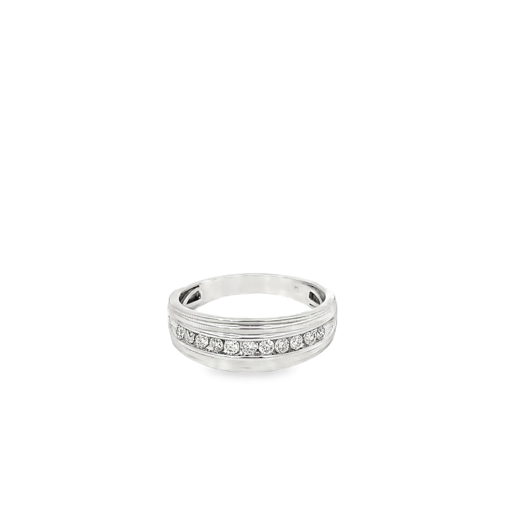 14K White Gold Gents Diamond Wedding Band