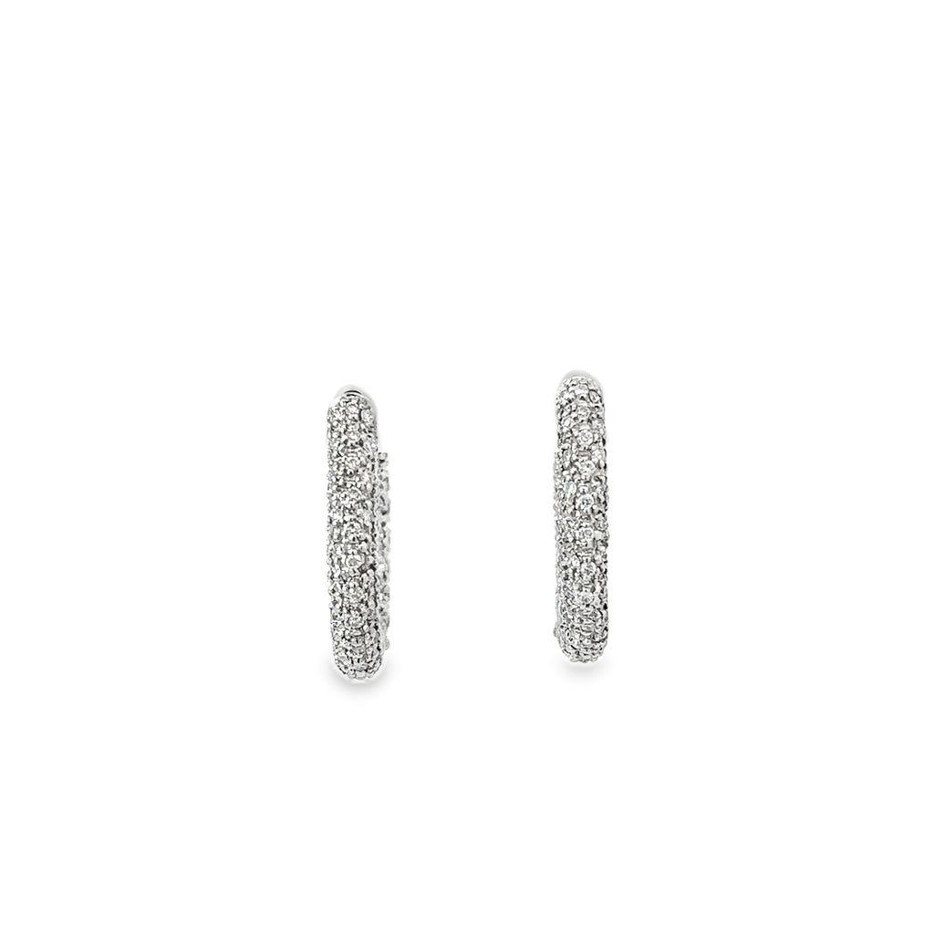 18K White Gold Pave Diamond Encrusted Hoop Earrings