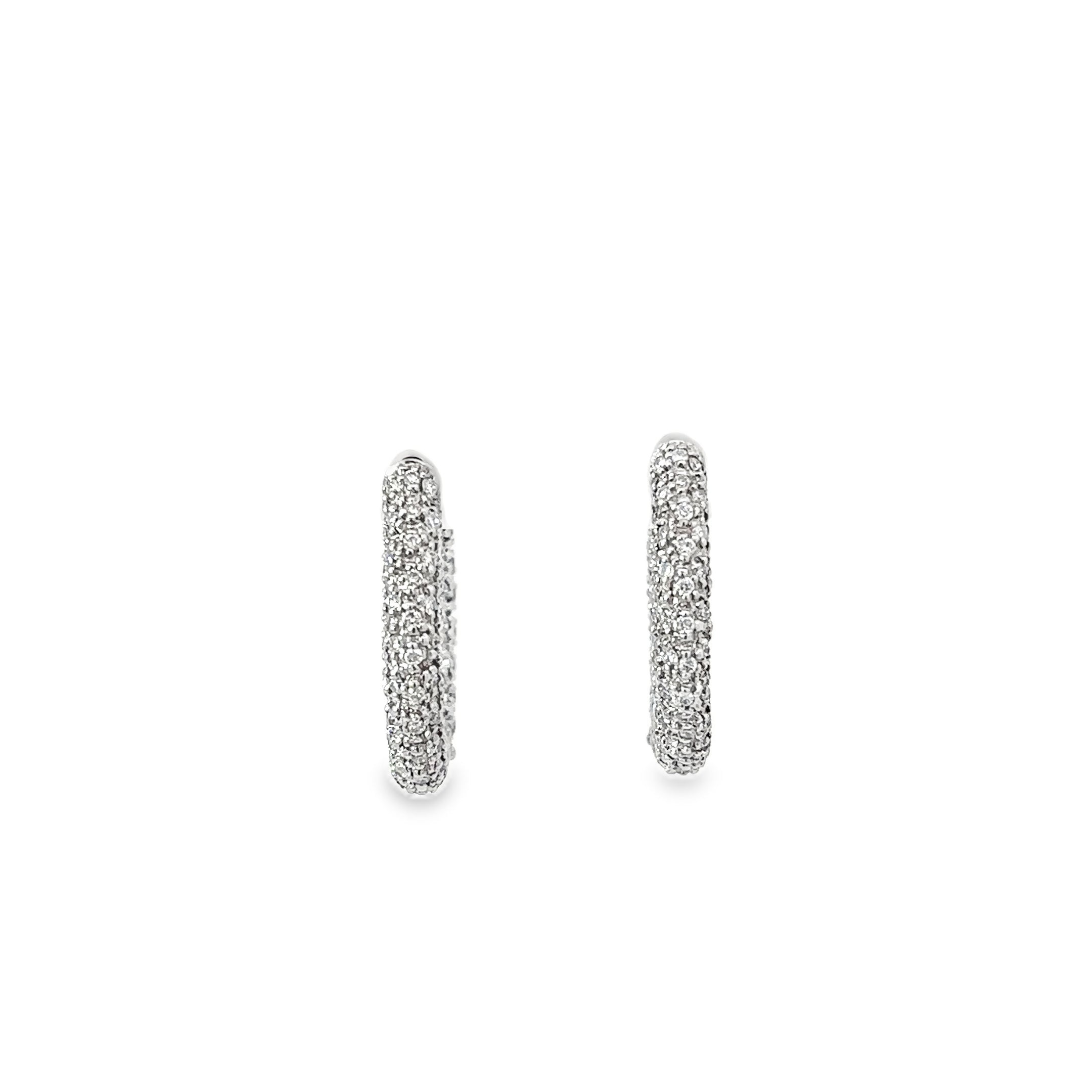 18K White Gold Pave Diamond Encrusted Hoop Earrings