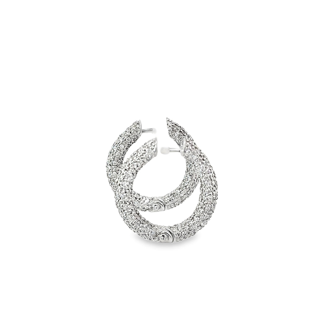 18K White Gold Pave Diamond Encrusted Hoop Earrings