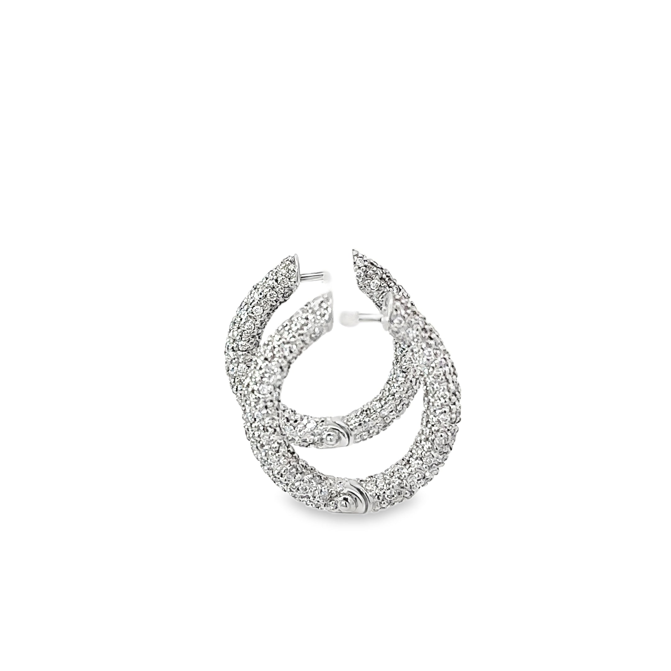 18K White Gold Pave Diamond Encrusted Hoop Earrings