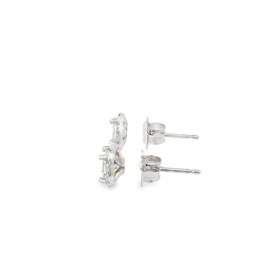 14K White Gold Princess Cut Diamond Earrings set in a Halo with Post Back