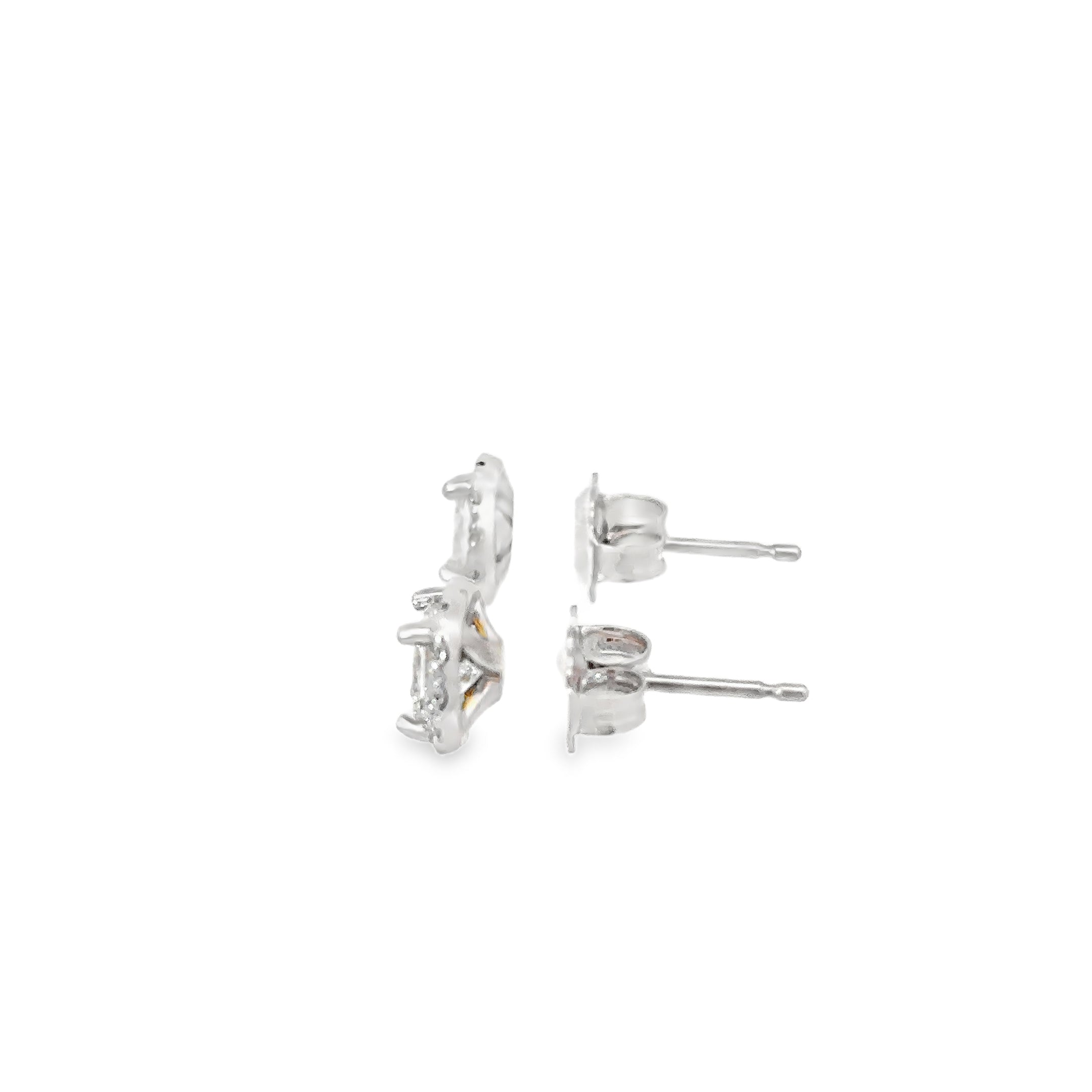 14K White Gold Princess Cut Diamond Earrings set in a Halo with Post Back
