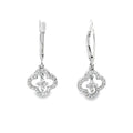14K White Gold Diamond Dangling Clover Earrings on Euro Wires
