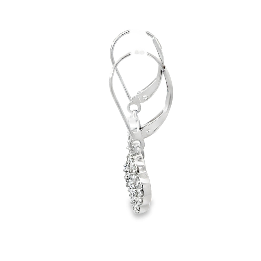 14K White Gold Diamond Dangling Clover Earrings on Euro Wires