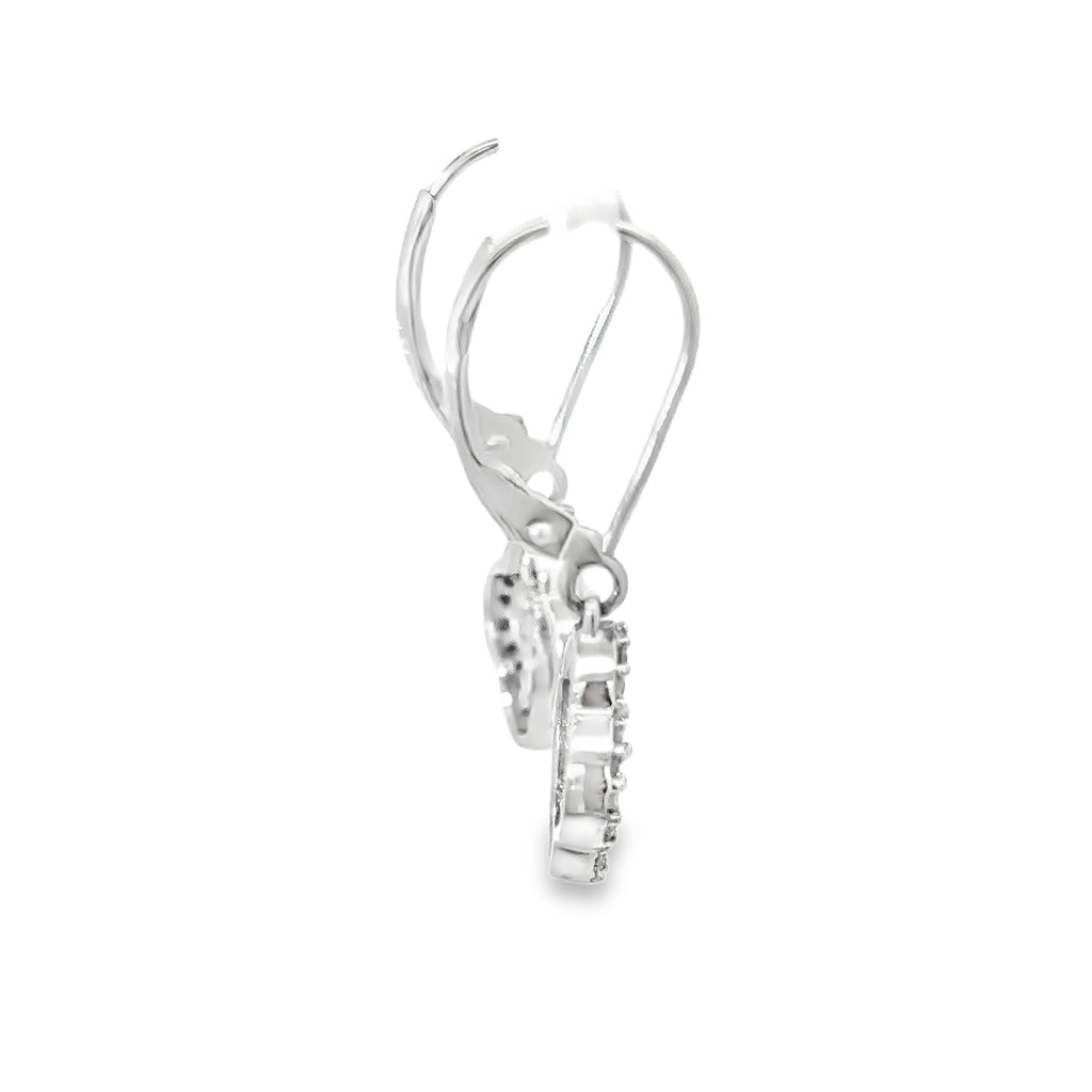 14K White Gold Diamond Dangling Clover Earrings on Euro Wires