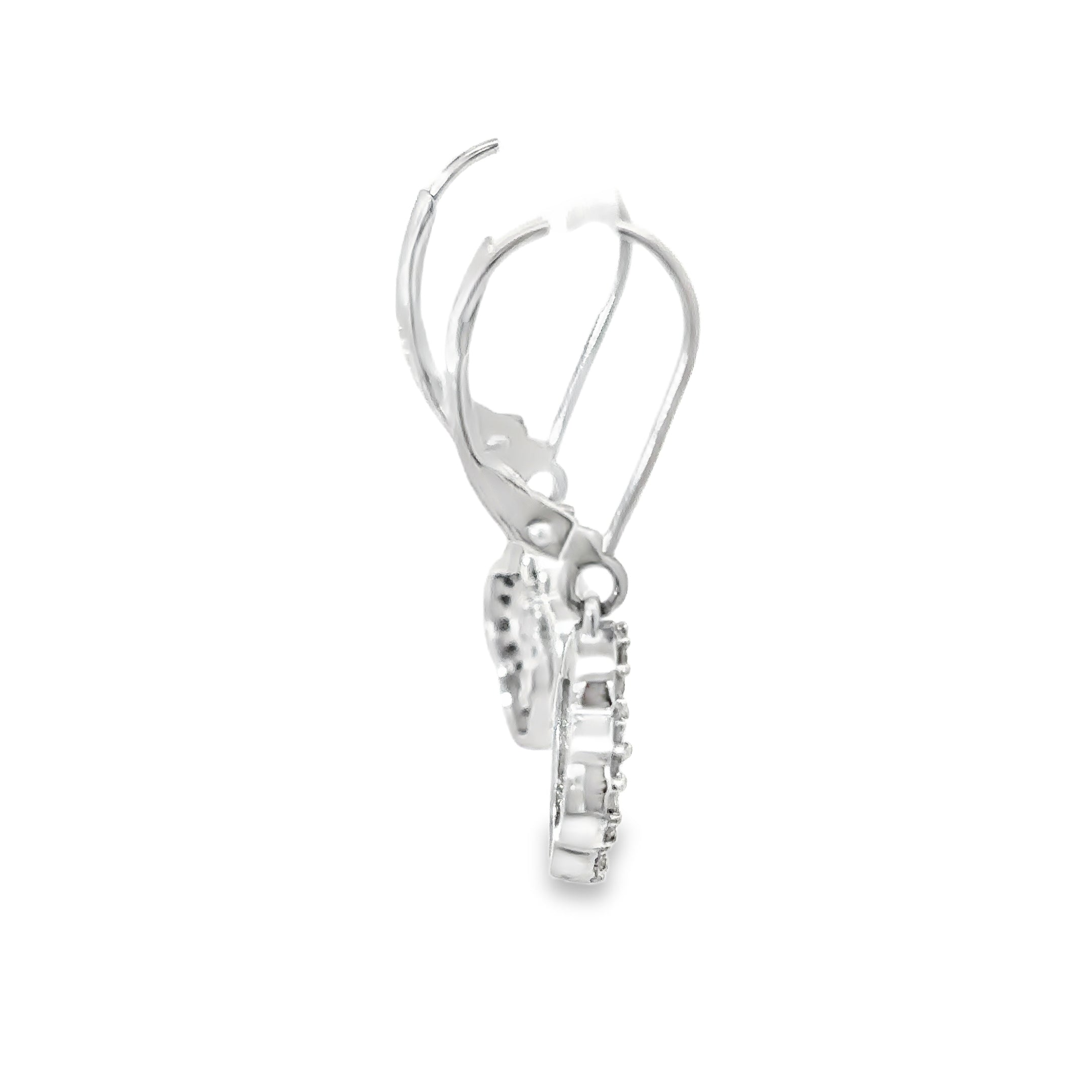 14K White Gold Diamond Dangling Clover Earrings on Euro Wires