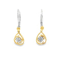 14K White and Yellow Gold Teardrop Earrings with Diamond Clusters
