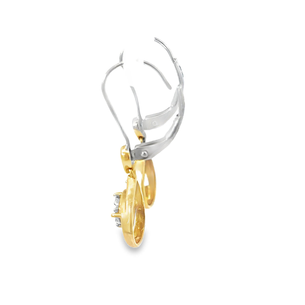 14K White and Yellow Gold Teardrop Earrings with Diamond Clusters