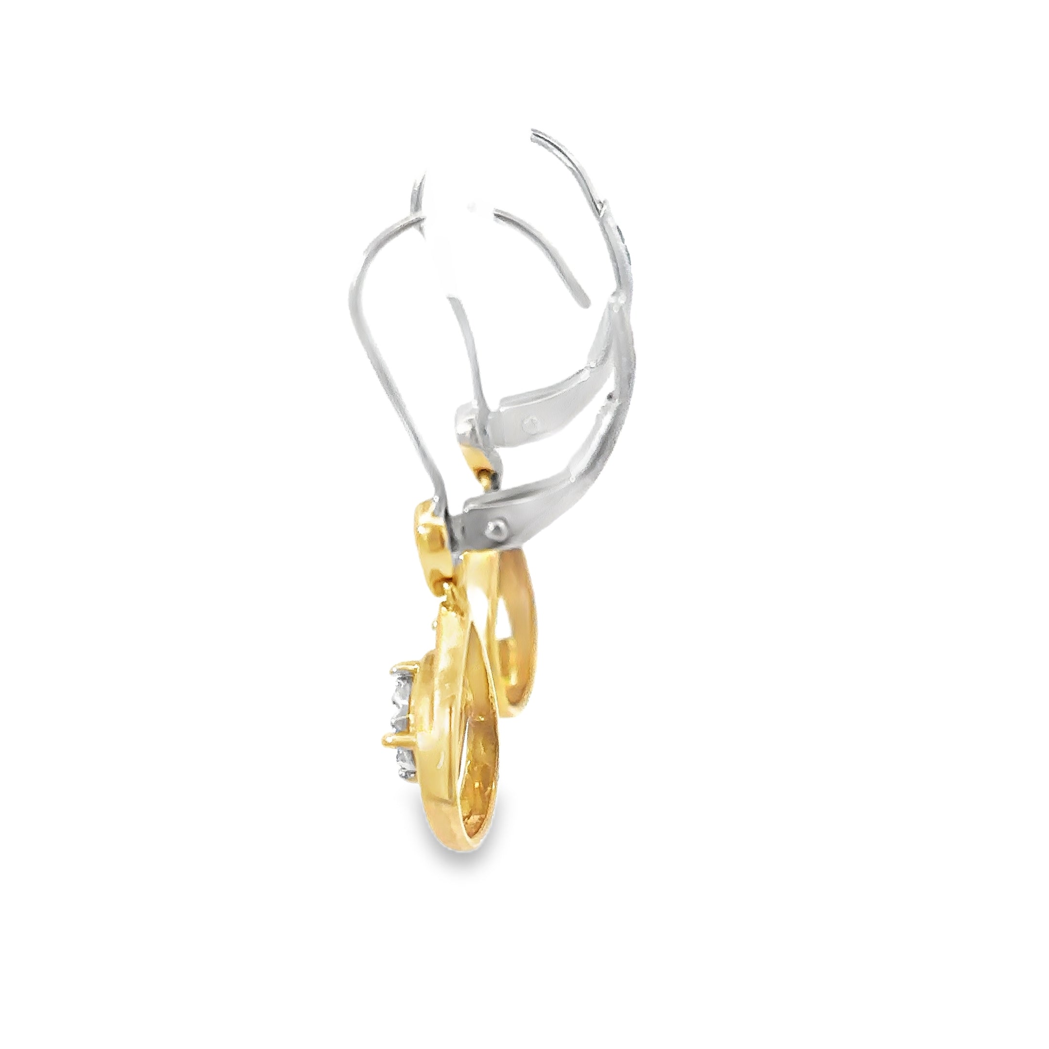 14K White and Yellow Gold Teardrop Earrings with Diamond Clusters