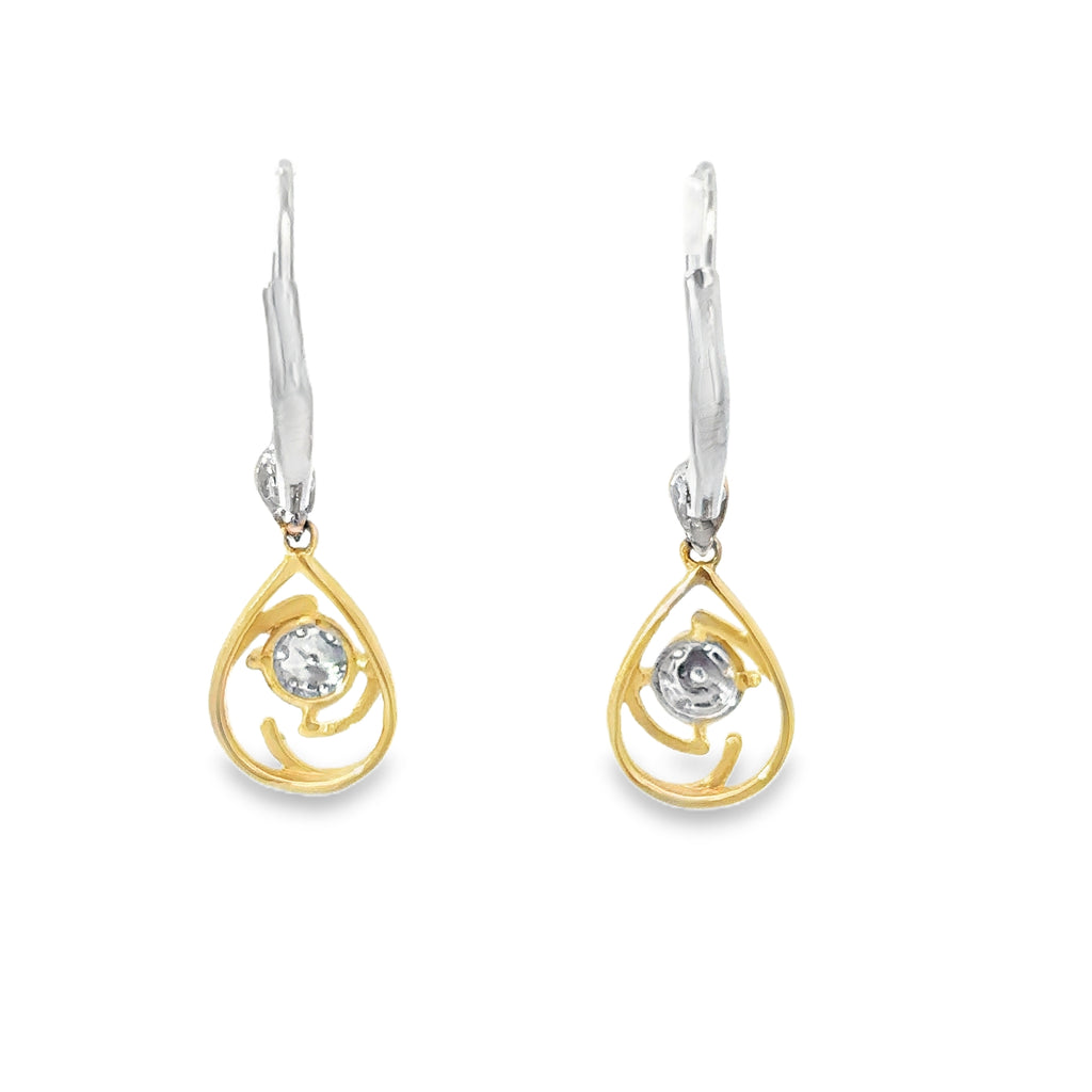 14K White and Yellow Gold Teardrop Earrings with Diamond Clusters