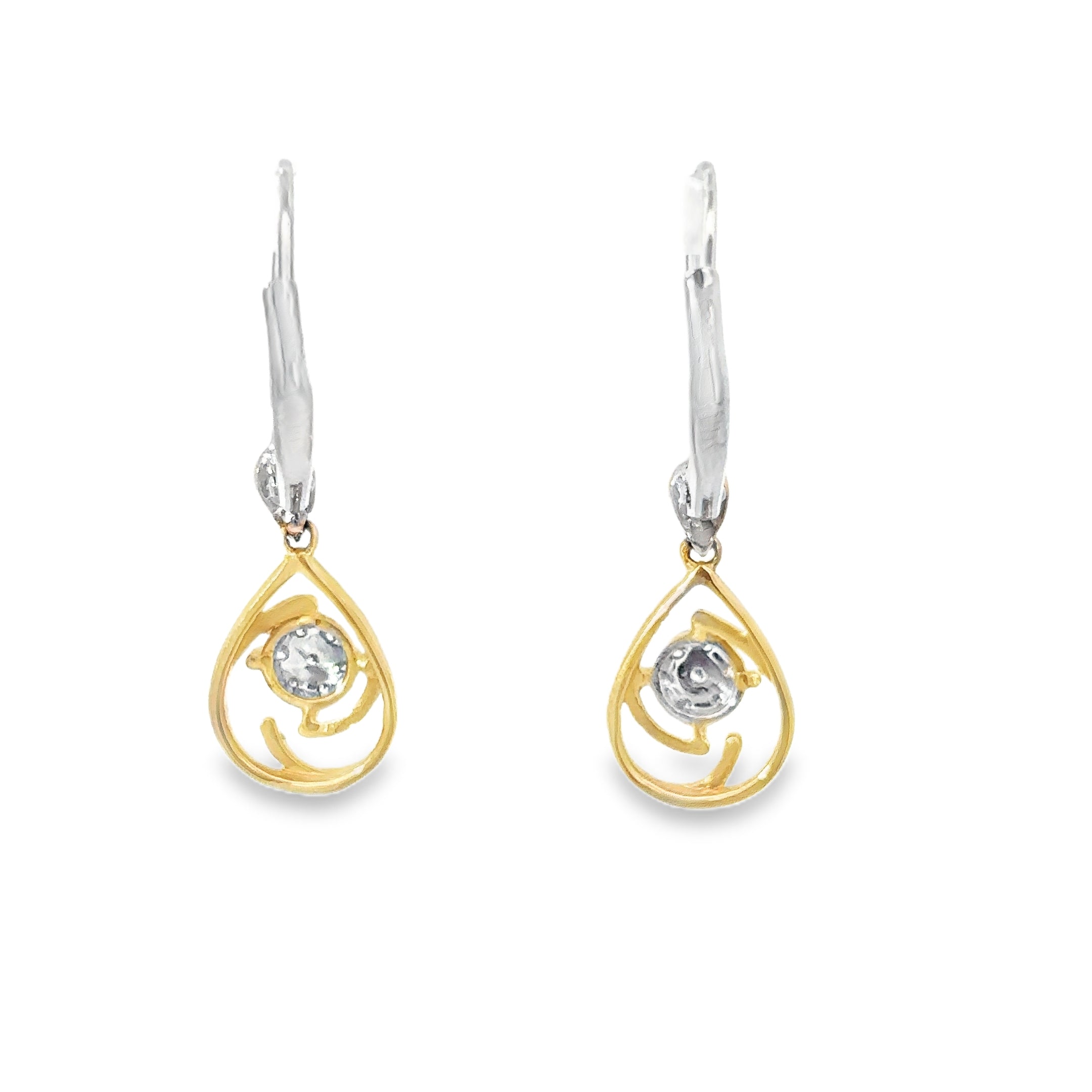 14K White and Yellow Gold Teardrop Earrings with Diamond Clusters