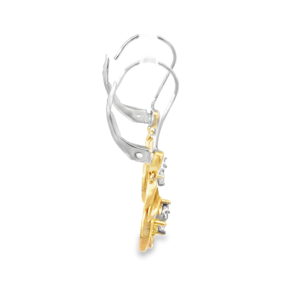 14K White and Yellow Gold Teardrop Earrings with Diamond Clusters