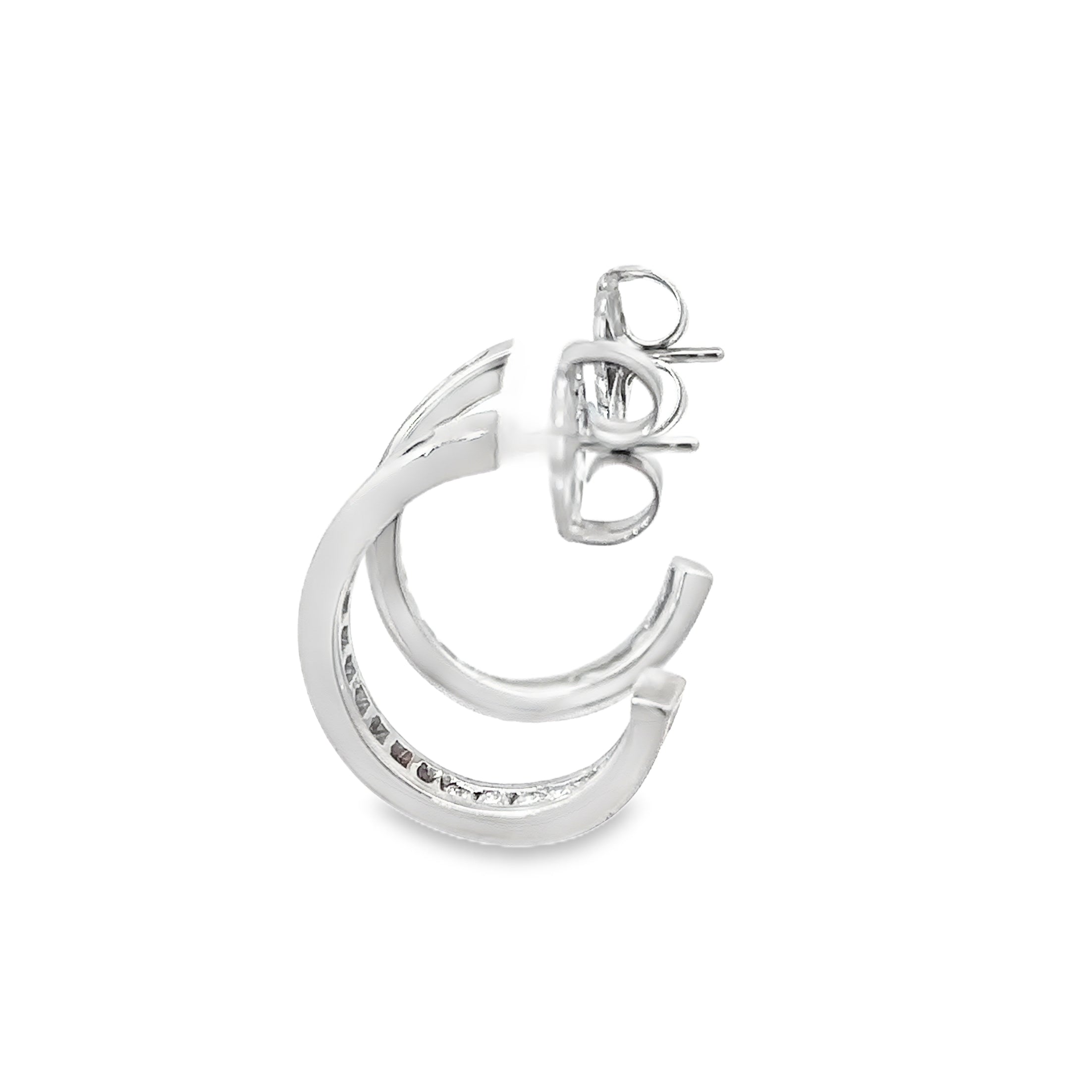 14K White Gold Inner and Outer Channel set Diamond Hoop Earrings with Post Backs
