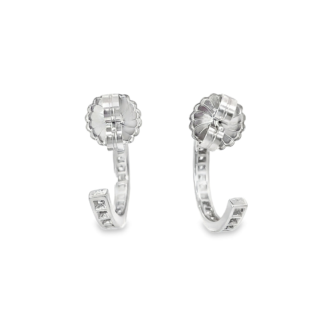 14K White Gold Inner and Outer Channel set Diamond Hoop Earrings with Post Backs