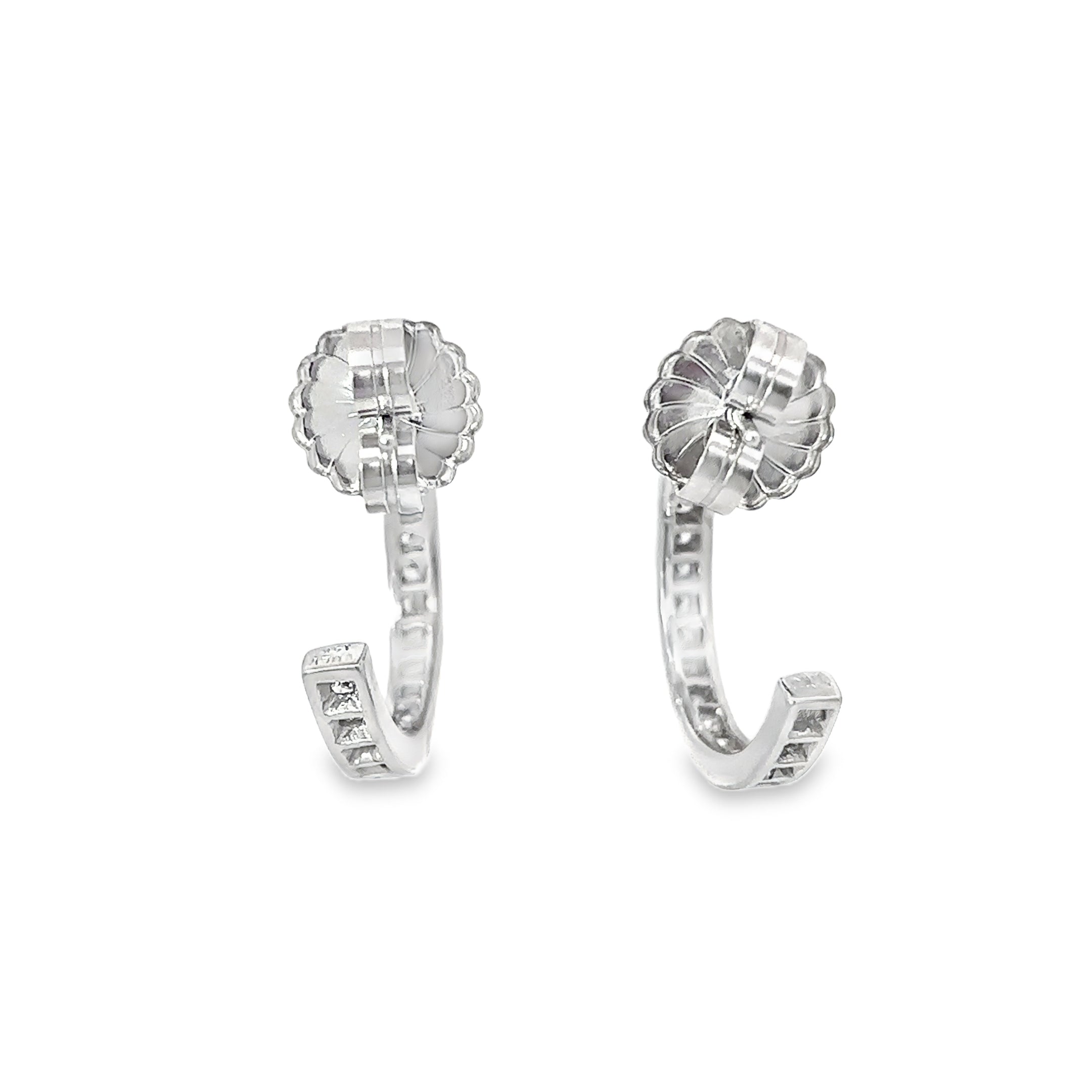 14K White Gold Inner and Outer Channel set Diamond Hoop Earrings with Post Backs