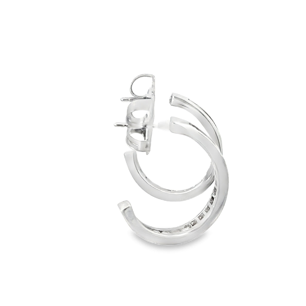14K White Gold Inner and Outer Channel set Diamond Hoop Earrings with Post Backs