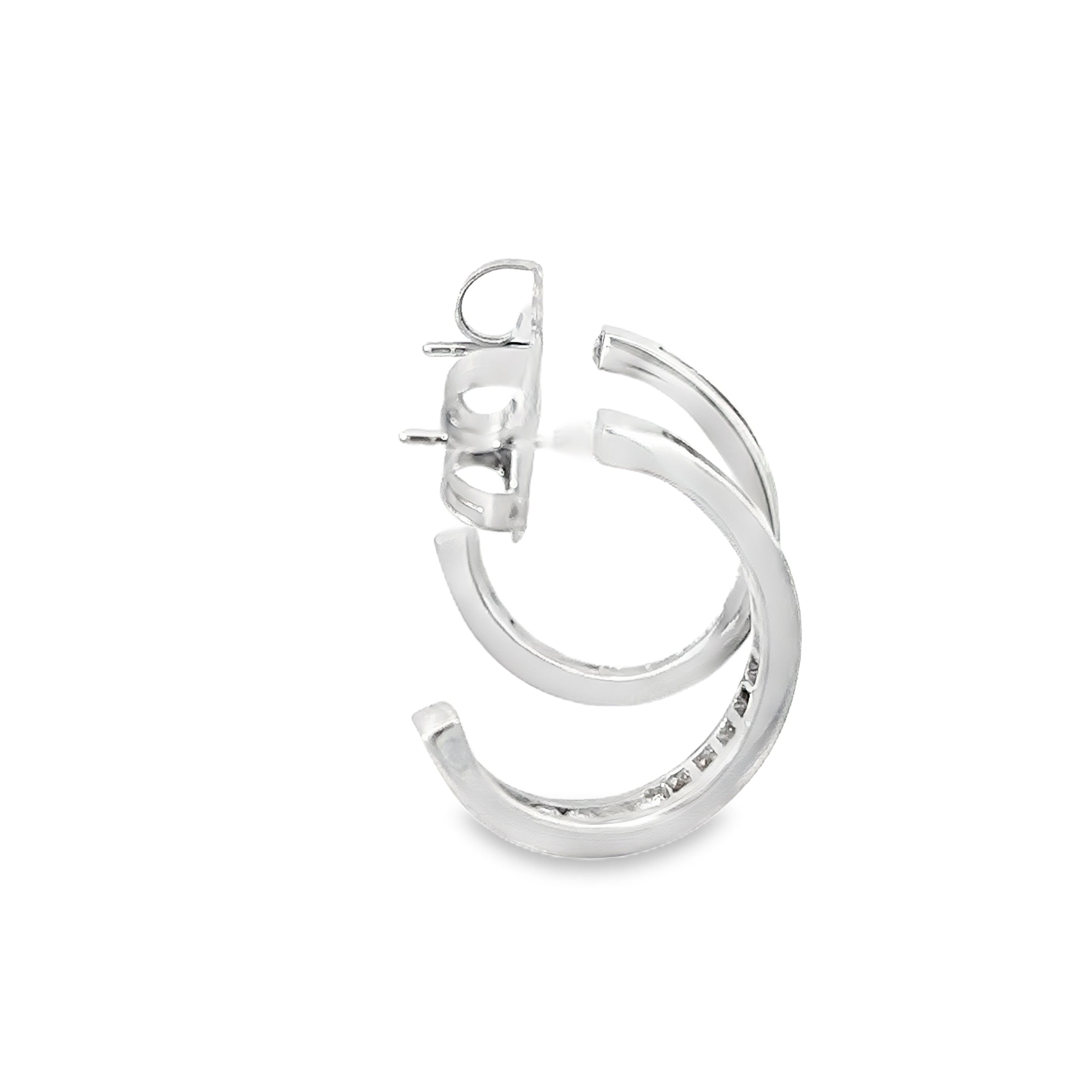 14K White Gold Inner and Outer Channel set Diamond Hoop Earrings with Post Backs