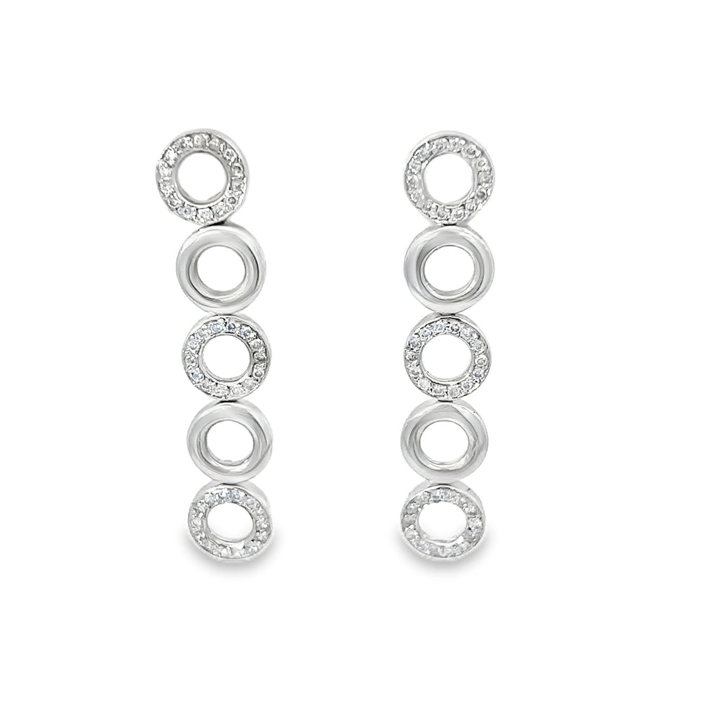 18K White Gold Pave Diamond Circle Earrings with Post Backs