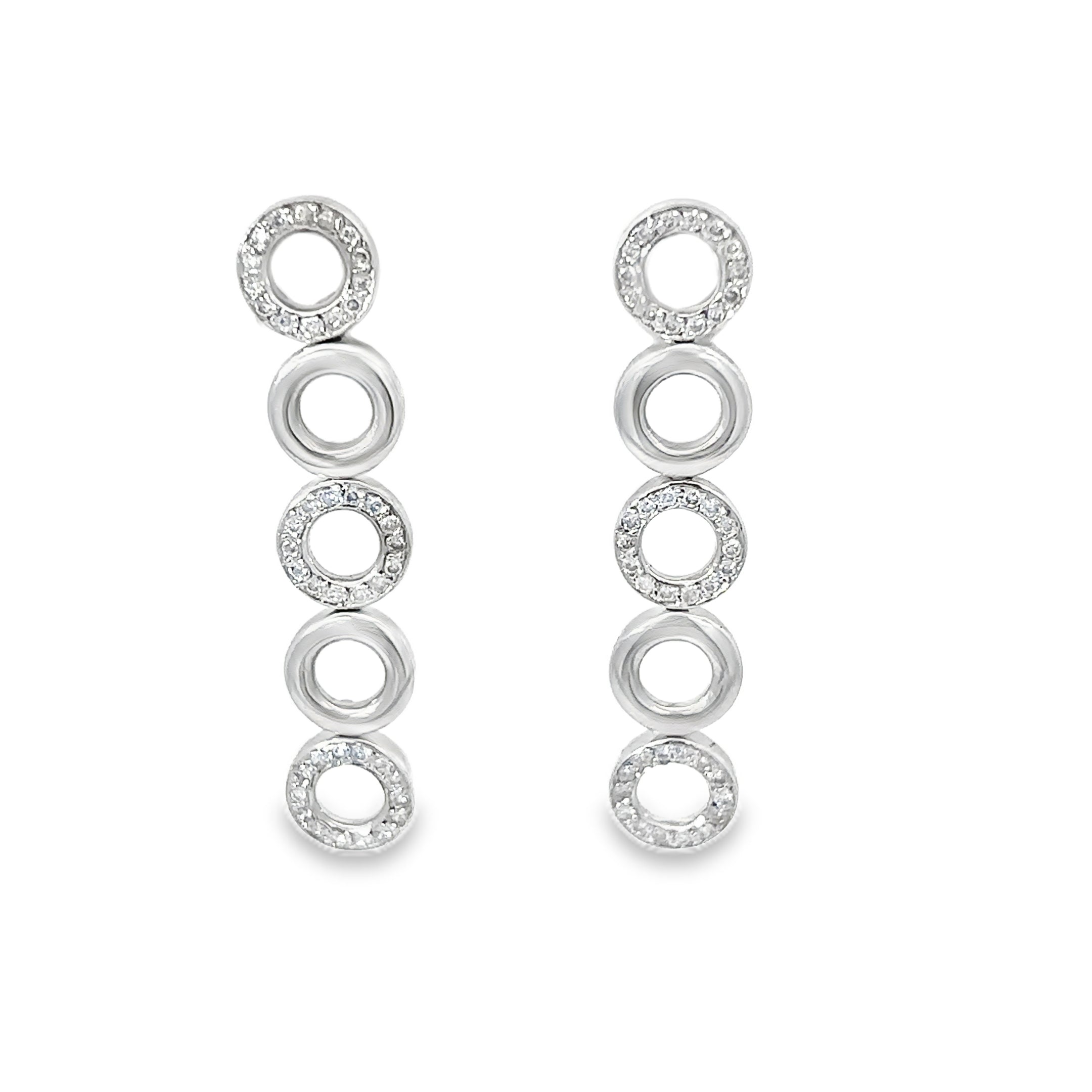 18K White Gold Pave Diamond Circle Earrings with Post Backs