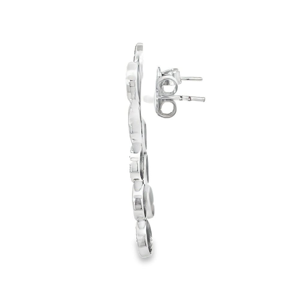 18K White Gold Pave Diamond Circle Earrings with Post Backs